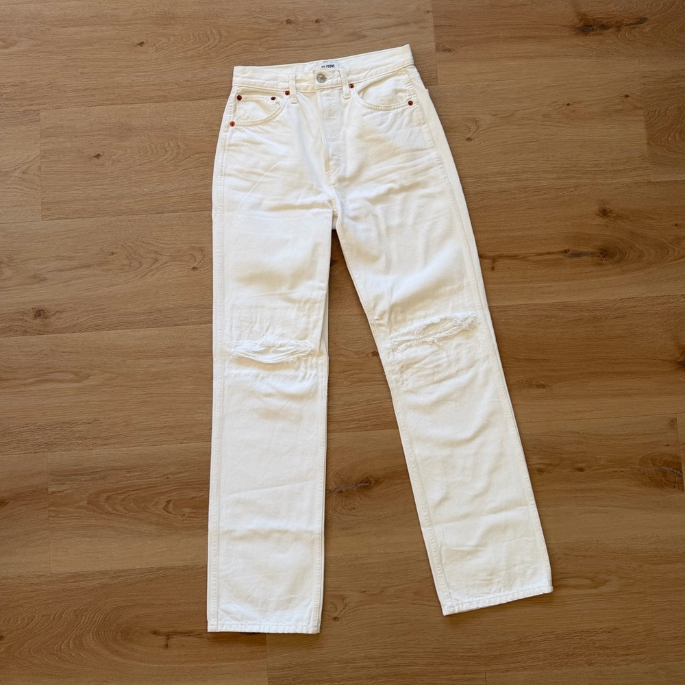 RE/DONE 90s High Rise Loose Jeans White Distressed Patched Size 27
